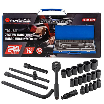 Набор инструмента 24пр. 1/2''(6гр.)(8-32мм) Forsage F-4245B-5MPB