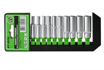 Набор головок 1/4" 6-гр длинных 10 пр. (4-13мм) AT 55930