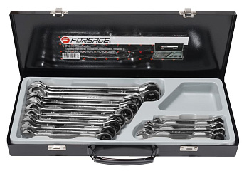 Набор ключей комбинированных трещоточных, 13 предметов (8-22мм),в метал. кейсе Forsage F-51310
