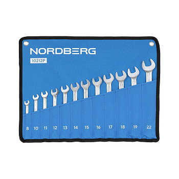 Набор ключей комбинированных 12пр. (8, 10-19, 22мм)на полотне NORDBERG 10212P
