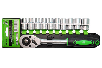 Набор головок 1/2" 6-гр с трещоткой 11 пр. (8-22мм) AT 55911