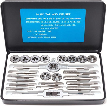 Набор метчиков и плашек 24пр. (метрич.) в метал.кейсе RockForce RF-M024-1