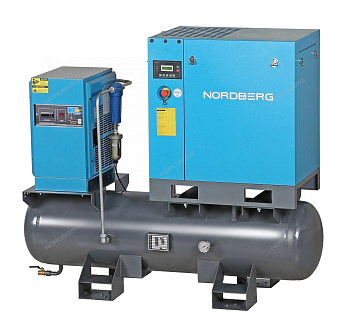 Компрессор винтовой,  7,5кВт, 10Бар, 900л/мин, ресивер 260 л, осушитель  NORDBERG NCC10RD