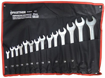 Набор ключей комбинированных 14пр.(10, 12-19, 21, 24, 27, 30, 32мм), на полотне Partner PA-3014P