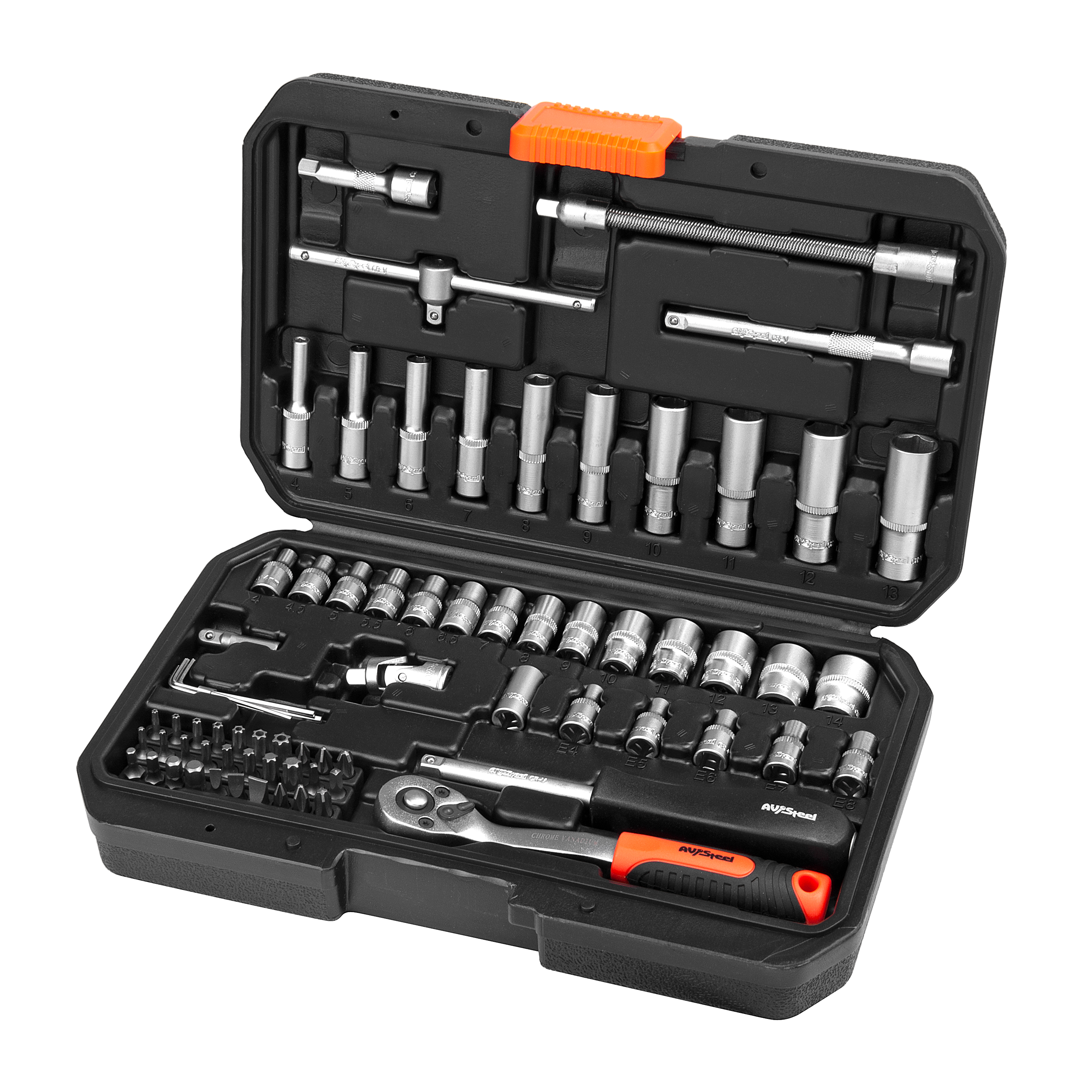 Набор инструмента  72пр. 1/4" (6гр.) (4-14мм) AV Steel AV-011472