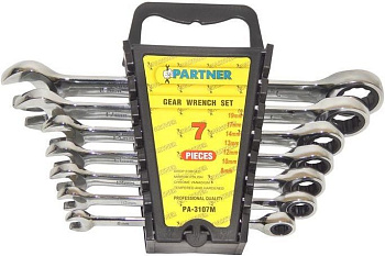 Набор ключей комбинированных трещоточных  7пр.(8,10,12,13,14,17,19мм) Partner PA-3107M