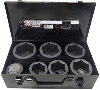 Набор головок ударных 1" 7пр.(6гр.)(46,50,55,60,65,70,75мм) в метал.кейсе Forsage F-8071MPB