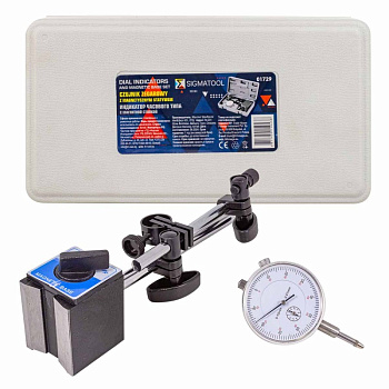 Индикатор часового типа с магнитной стойкой (0-10мм, погрешность-0,01мм), в кейсе Sigmatool-01729