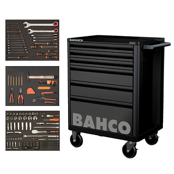 Тележка инструментальная 6 ящиков с набором инструмента 216 предметов, черный цвет, BAHCO (Швеция)