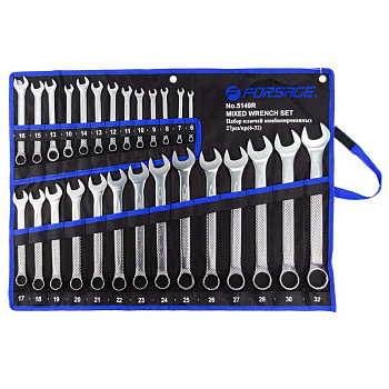 Набор ключей комбинированных 27пр. (6-28,30,32мм+ключи трещоточные 10,13) на полотне Forsage F-5149R