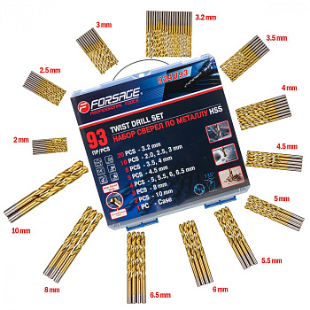 Набор свёрел по металлу 93 шт 2-10 мм HSS Forsage F-924U93