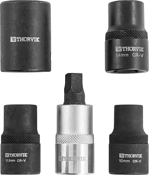 Набор головок торцевых и насадки для обслуживания тормозных механизмов 1/2"DR, 5 пр Thorvik PBCSS5