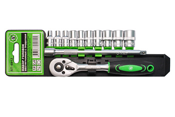 Набор головок 1/4" 6-гр с трещоткой и удлинителем 12 пр. (4-13мм) AT 55912