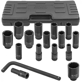 Набор головок ударных 1/2" глубоких с Г-образным воротком 16 пр. 6-гр 10-36 мм Partner PA-4166A-5MPB