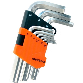 Набор ключей Г-образных 6-гранных 9пр.(1.5-10мм) AV Steel AV-361109