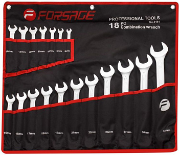 Набор ключей комбинированных 18пр. (8-19,21,22,24,27,30,32мм) на полотне Forsage F-5181