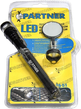 LED Телескопический фонарь с магнитом (3 светодиода+зеркало) Partner PA-51
