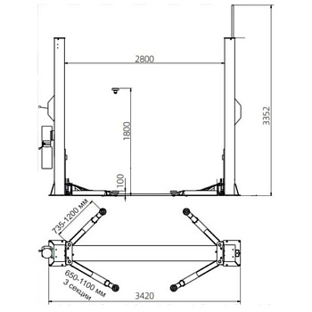 Подъёмник 2-х стоечный с нижней синхронизацией 4 т. В TEMP TD4000R  380V