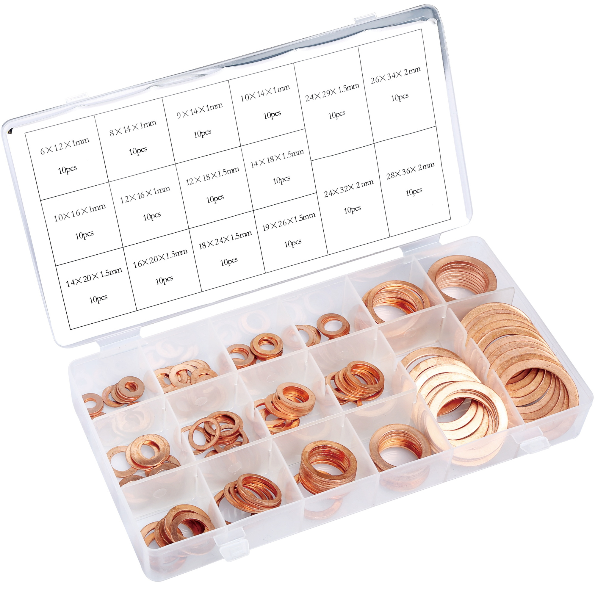 Набор шайб медных 6-35мм, 160 шт (кейс)