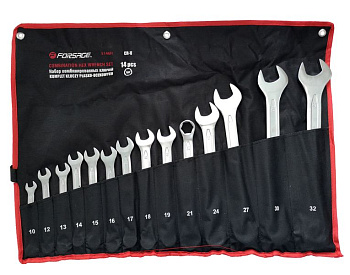 Набор ключей комбинированных 14пр. (10,12-19,21,24,27,30,32мм) 6гр. на полотне Forsage F-5146H