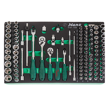 Набор трещоток, бит, торцевых головок и аксессуаров Hans на 1/4", 3/8",  HANS TTF-108