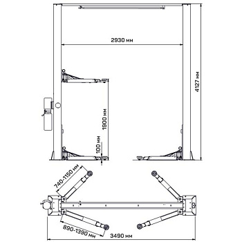 Подъёмник 2-х стоечный с верхней синхронизацией 4 т стопора на одной колонне 220 В TEMP TU4000 