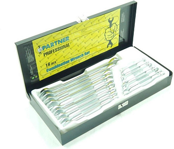 Набор ключей комбинированных 16пр. (6-19,22,24) в металлическом кейсе Partner PA-3016M