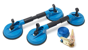 Стеклодомкрат двухзажимной плавающий - 2шт, стяжка груза с трещоткой 60кг. 3 пр Forsage F-63404S