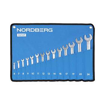 Набор ключей комбинированных 14пр. (8-15, 17, 19, 22, 24мм)на полотне NORDBERG 10214P