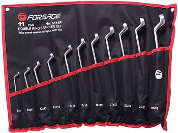 Набор ключей накидных отогнутых на 75грд. 11пр.(8x10мм30x32мм)на полотне Forsage F-5114P