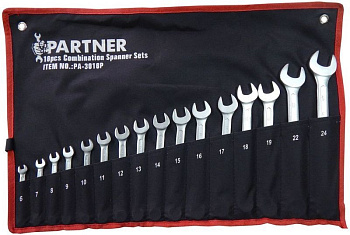 Набор ключей комбинированных 16пр. (6-19,22,24), на полотне Partner PA-3016P