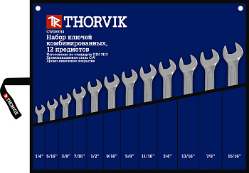 Набор ключей комбинированных дюймовых 12пр.(1/4-15/16мм)на полотне Thorvik CWIS0012