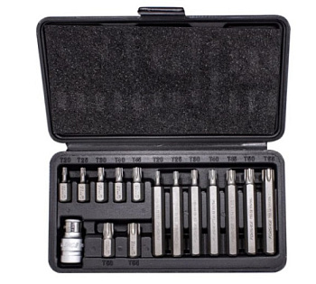 Набор бит TORX с битодержателем 15пр. 1/2" (L: 30/75мм; Т20,Т25,Т30,Т40,Т45,Т50,Т55)Forsage F-4156