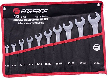 Набор ключей рожковых 10пр.(6x7мм-24х27мм) на полотне Forsage F-5102P