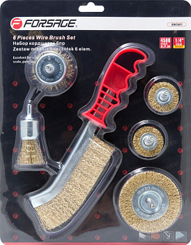 Набор кордщеток дисковых латунных для дрели+ручная, 6пр.(25, 38, 50, 63, 75мм) Forsage F-BWS601